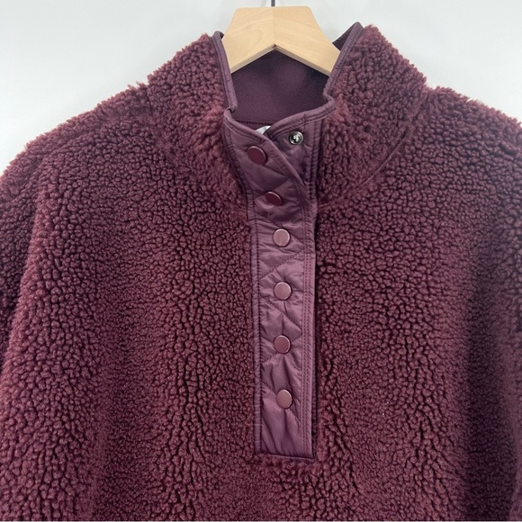 Athleta Cozy Sherpa Snap Sweatshirt XL Pullover Fuzzy Warm Oversized Burgundy - Picture 2 of 6